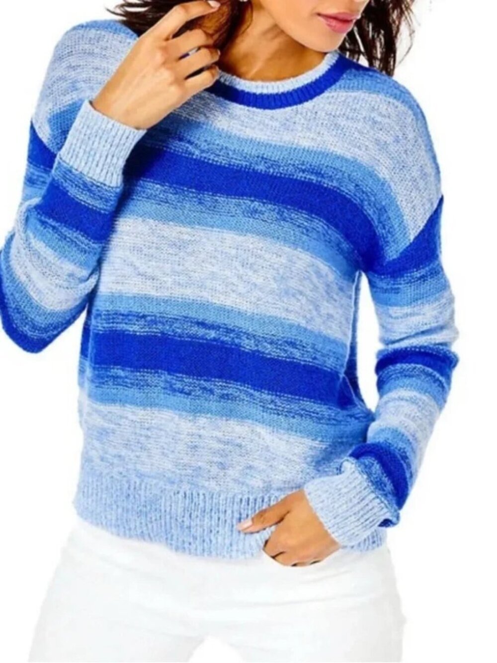 MWT Lilly Pulitzer Elannie Sweater Blue Grotto Marled Ombre Stripe Small S
